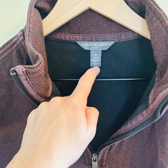 Van Heusen Flex Quarter Zip Pullover Size Medium Burgundy Sweater Long Sleeve - Picture 6 of 10